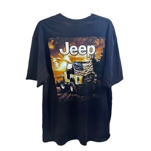 Jeep Graphic T-Shirt XL Black American Flag Sunset Back Print Mens